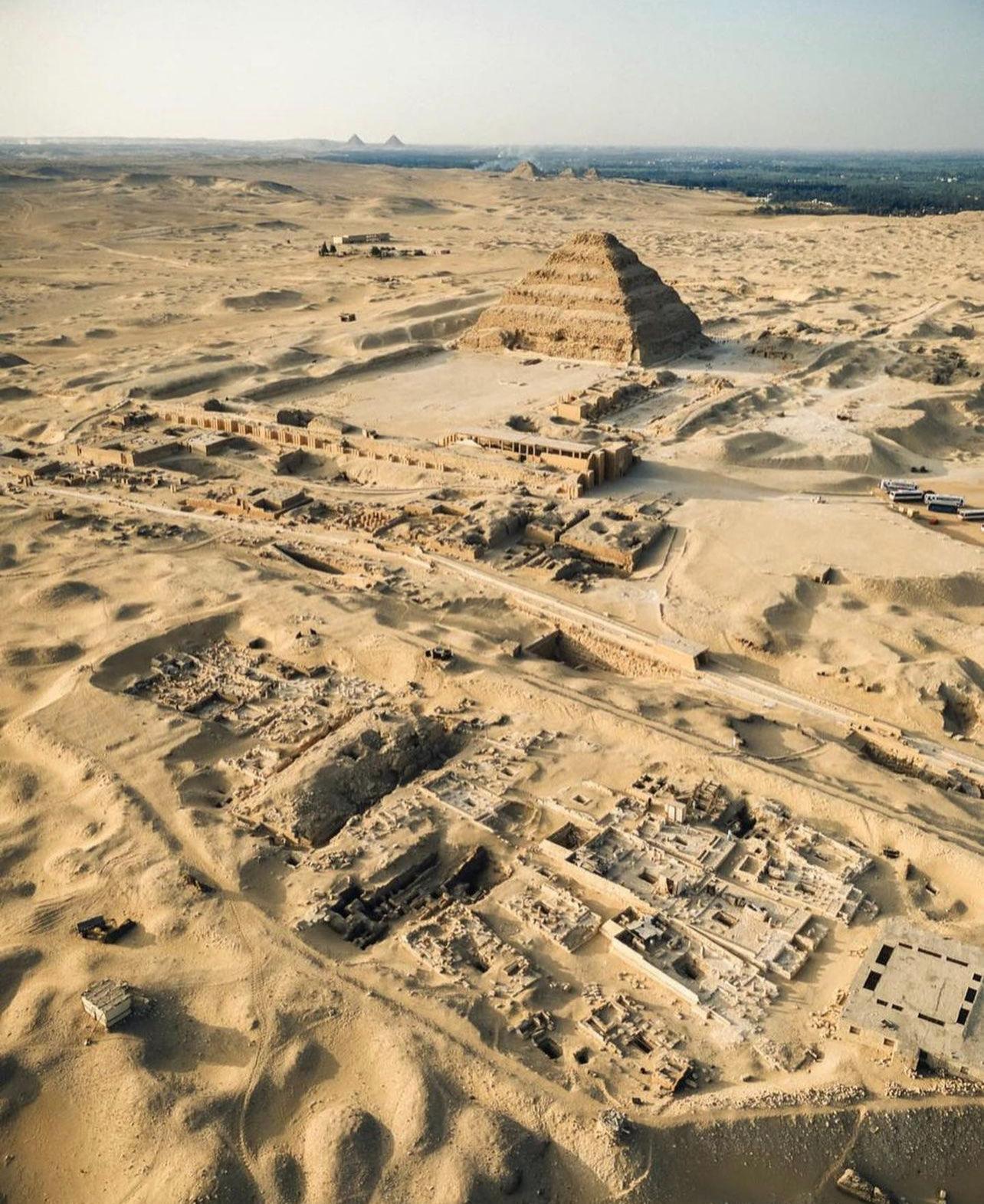 Aerial view of the Step Pyramid complex at Saqqara